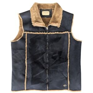 Vintage Point Zero Medium Black Tan Faux Suede Ultrasuede Warm Plush Vest